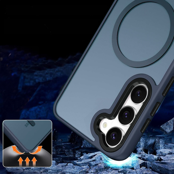 Pouzdro pro Samsung Galaxy S21 FE, pro MagSafe, ERBORD Matt Case, tmavě modrý + sklo na displej