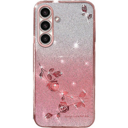 Pouzdro pro Samsung Galaxy S23 FE, Glitter Flower, růžové rose gold