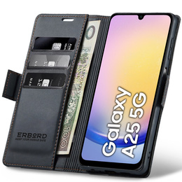 Pouzdro pro Samsung Galaxy A25 5G, ERBORD Glossy Litchi, flipová peněženka, černé