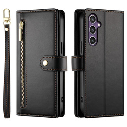 Klopové pouzdro pro Samsung Galaxy S25, Wallet Zipper Pocket, černé