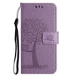 Klopové pouzdro pro Motorola Moto E22 / E22i, Wallet, tree i sowy, fialové
