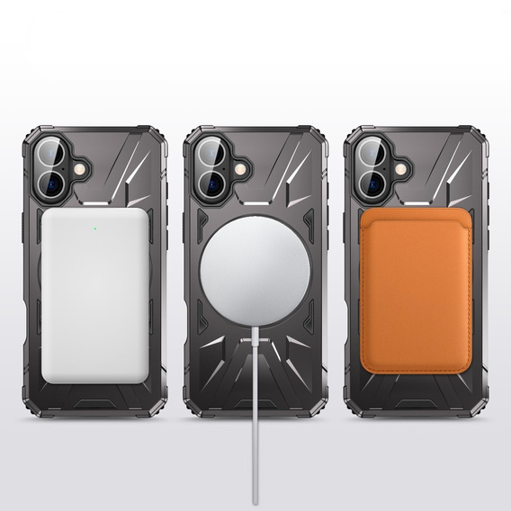 Pouzdro pro iPhone 16, pancéřované se stojánkem a deskou na rukojeť, šedé