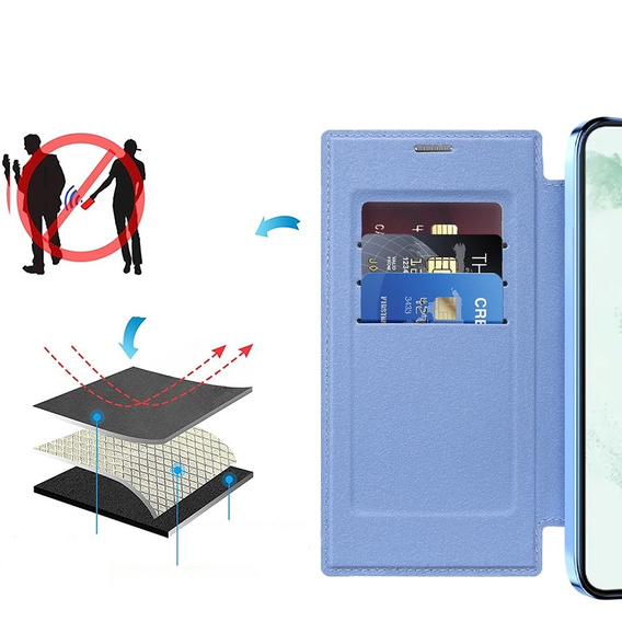 Klopové pouzdro pro Samsung Galaxy S22 Ultra 5G, RFID Wallet MagSafe CamShield, modré