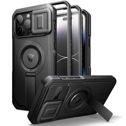 Pancéřové pouzdro pro iPhone 14 Pro Max, Dexnor CamProtect MagSafe, černé (dva rámečky)