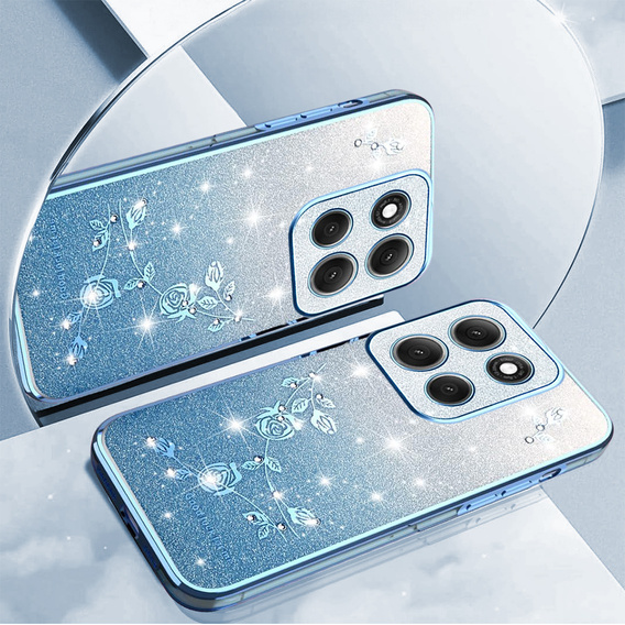 Pouzdro pro Motorola Moto G86 5G, Glitter Flower, modré