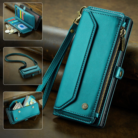 Pouzdro CASEME pro Samsung Galaxy S25 Ultra, RFID Leather Wallet, s popruhem přes rameno, zelené