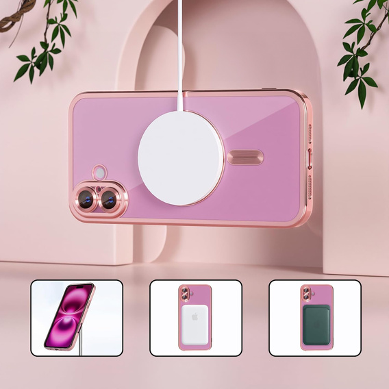 Pouzdro pro iPhone 16 Plus, Electro MagSafe, růžové + sklo na displej