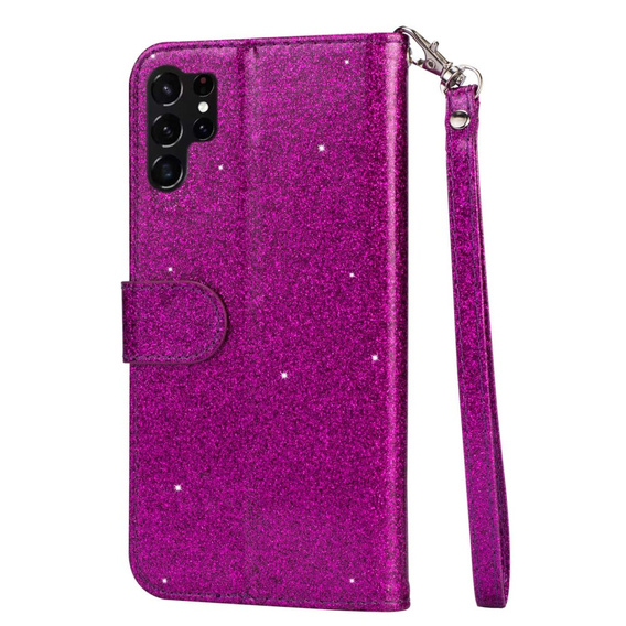 Klopové pouzdro pro Samsung Galaxy S24 Ultra, Wallet Zipper Pocket Glittery, fialové