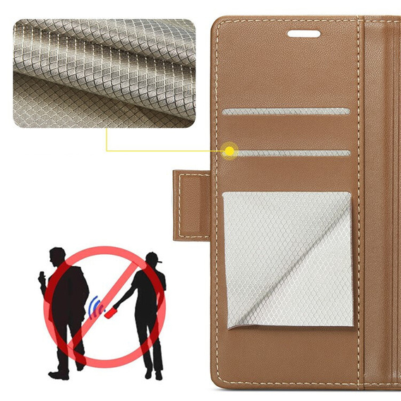 Pouzdro pro Xiaomi 14T, ERBORD Glossy Litchi, flipová peněženka, hnědé