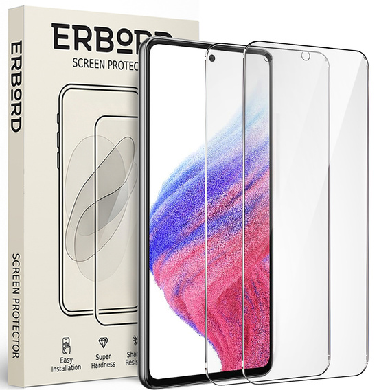 2x tvrzené sklo pro Samsung Galaxy A53 5G, ERBORD 9H Hard Glass na displeji