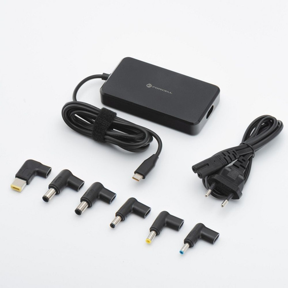 Univerzální napájecí adaptér pro notebook Forcell E856 USB-C 90 W s vyměnitelnými koncovkami