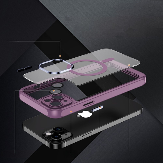 Pouzdro pro iPhone 15, ERBORD Impact Guard, MagSafe, fialové