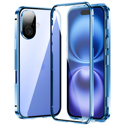 Pouzdro pro iPhone 16, Magnetic Dual Glass, modré