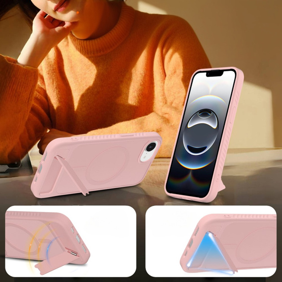 Pouzdro pro iPhone 16E, matný stojánek, pro MagSafe, růžové