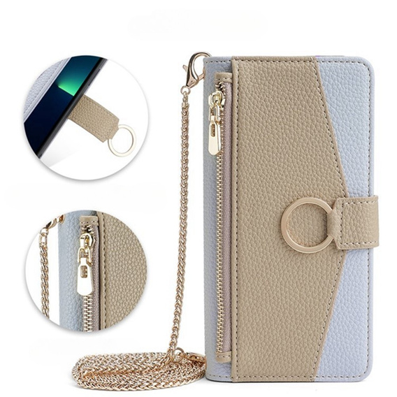 Flipové pouzdro Wallet Zipper Pocket pro Samsung Galaxy A56 5G, Wallet Zipper Pocket, se zrcátkem, modré