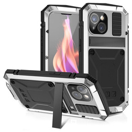 Pouzdro pro iPhone 15, R-JUST, pancéřované, stříbrné / černé