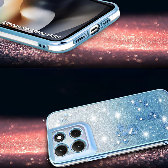 Pouzdro pro Motorola Moto G56 5G, Glitter Flower, modré