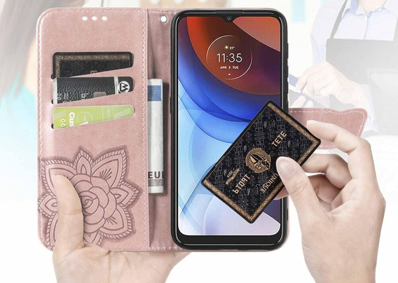 Klopové pouzdro pro Motorola Moto G85, Butterfly, růžové rose gold