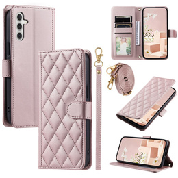 Pouzdro s klopou pro Samsung Galaxy A36 5G, Rhombus Crossbody Leather, růžové