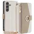 Flipové pouzdro pro Samsung Galaxy S24, Wallet Zipper Pocket, se zrcátkem, bílé
