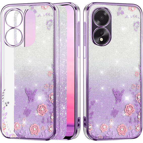 Pouzdro pro Oppo A18 4G / A38 4G, Glitter Flower, fialové