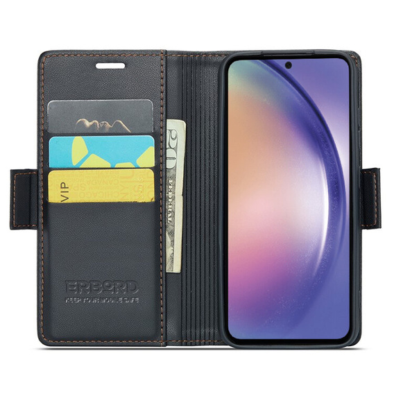 Pouzdro pro Samsung Galaxy A55, ERBORD Glossy Litchi, flipová peněženka, černé