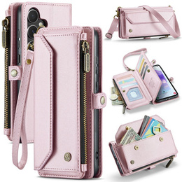 Pouzdro CASEME pro Samsung Galaxy A55 5G, RFID Leather Wallet, s popruhem přes rameno, růžové