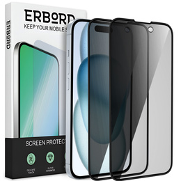 2x Tvrzené sklo pro iPhone 15 Plus, ERBORD Anti-Spy