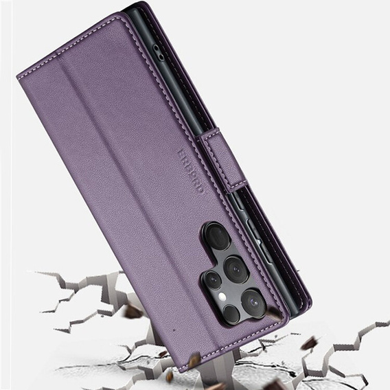 Pouzdro pro Samsung Galaxy S25 Ultra, ERBORD Glossy Litchi, flipová peněženka, fialové