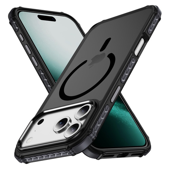 Matné pouzdro pro iPhone 17 Pro Max, pancéřované, pro MagSafe, kouřové s černými boky