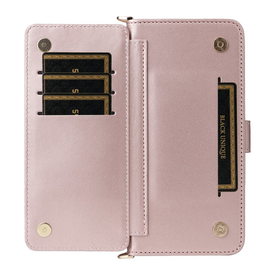 Flipové pouzdro pro Oppo Reno 13 5G, Crossbody Leather Wallet, růžové