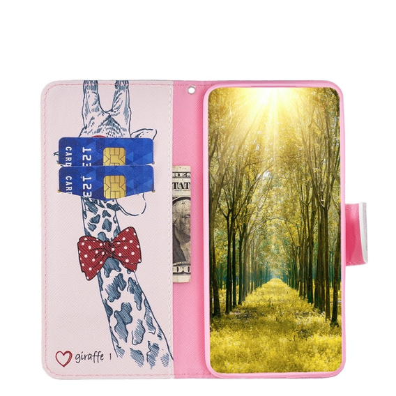 Klopové pouzdro pro Xiaomi Redmi Note 13 Pro 5G, Wallet, Giraffe růžové