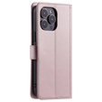 Pouzdro s klopou pro iPhone 16 Pro, Rhombus Crossbody Leather, růžové rose gold