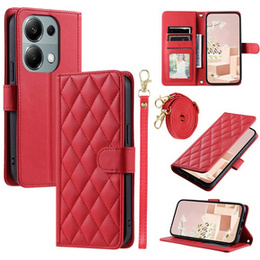 Pouzdro s klopou pro Xiaomi Redmi Note 13 Pro 4G / Xiaomi Redmi Note 14S / Xiaomi Poco M6 Pro 4G, Rhombus Crossbody Leather, červené