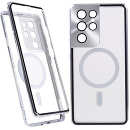 Magnetické pouzdro Dual Glass MagSafe pro Samsung Galaxy S21 Ultra, stříbrné