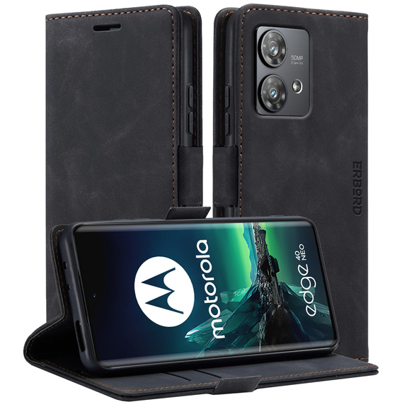 Pouzdro pro Motorola Edge 40 Neo, ERBORD Vintage peněženka s klopou, černé
