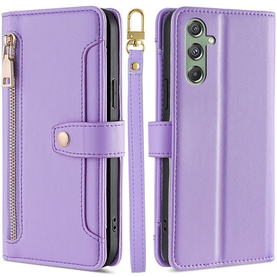 Klopové pouzdro pro Samsung Galaxy M34, Wallet Zipper Pocket, fialové
