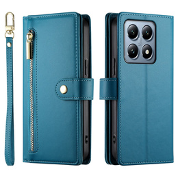 Klopové pouzdro pro Xiaomi 14T Pro, Wallet Zipper Pocket, modré