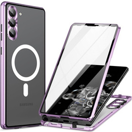 Magnetické pouzdro Dual Glass MagSafe pro Samsung Galaxy S23+ Plus, fialové