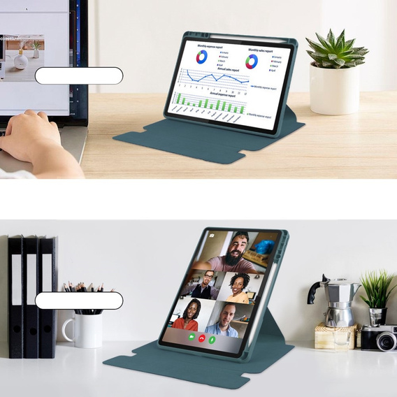 Pouzdro s klávesnicí pro Lenovo Tab M11, Rotary 360° Leather, tmavě zelené