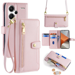 Klopové pouzdro pro Xiaomi Redmi Note 13 Pro+, Wallet Zipper Pocket, růžové