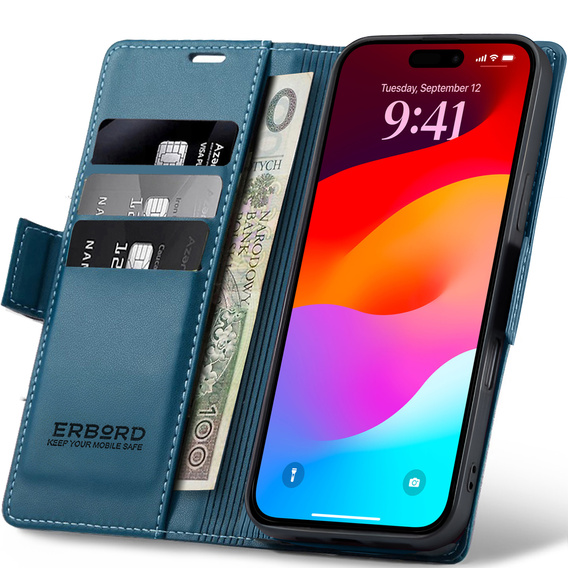 Lesklé peněženkové pouzdro Litchi s klopou pro iPhone 17 Pro Max