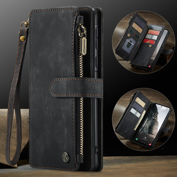 Pouzdro CASEME pro Samsung Galaxy A56 5G, Leather Wallet Cash and Card Slots, s poutkem, černé