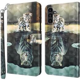 Klopové pouzdro pro Samsung Galaxy A14 4G/5G, Wallet, Cat & Tiger, šedé