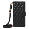 Pouzdro s klopou pro iPhone 16E, Rhombus Crossbody Leather, černé