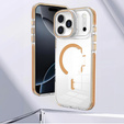 Pouzdro pro iPhone 17 Pro Max, pro MagSafe, se stojánkem, průhledné se zlatými vložkami