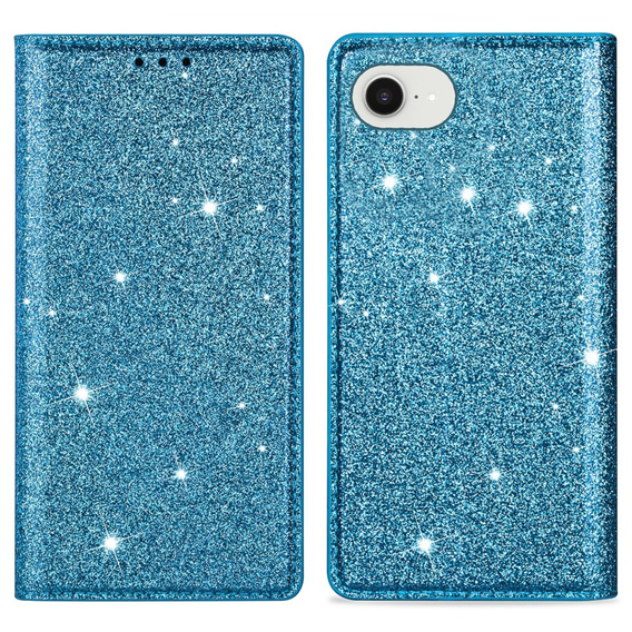 Flipové pouzdro pro iPhone 16E, Card Slot Glittery, modré