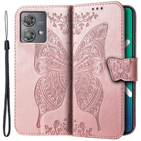 Klopové pouzdro pro Motorola Edge 40 Neo, Butterfly, růžové rose gold