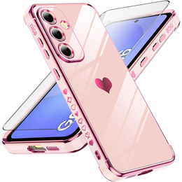 Pouzdro pro Samsung Galaxy A36, Electro heart, růžové rose gold + sklo 9H