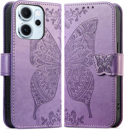 Klopové pouzdro pro Oppo Reno 14F, peněženka, Butterfly, fialové